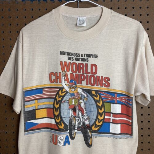 Vintage Dirt Bike T-shirt Team USA World Champions Motocross 80s Dirt Shirt - Afbeelding 1 van 6