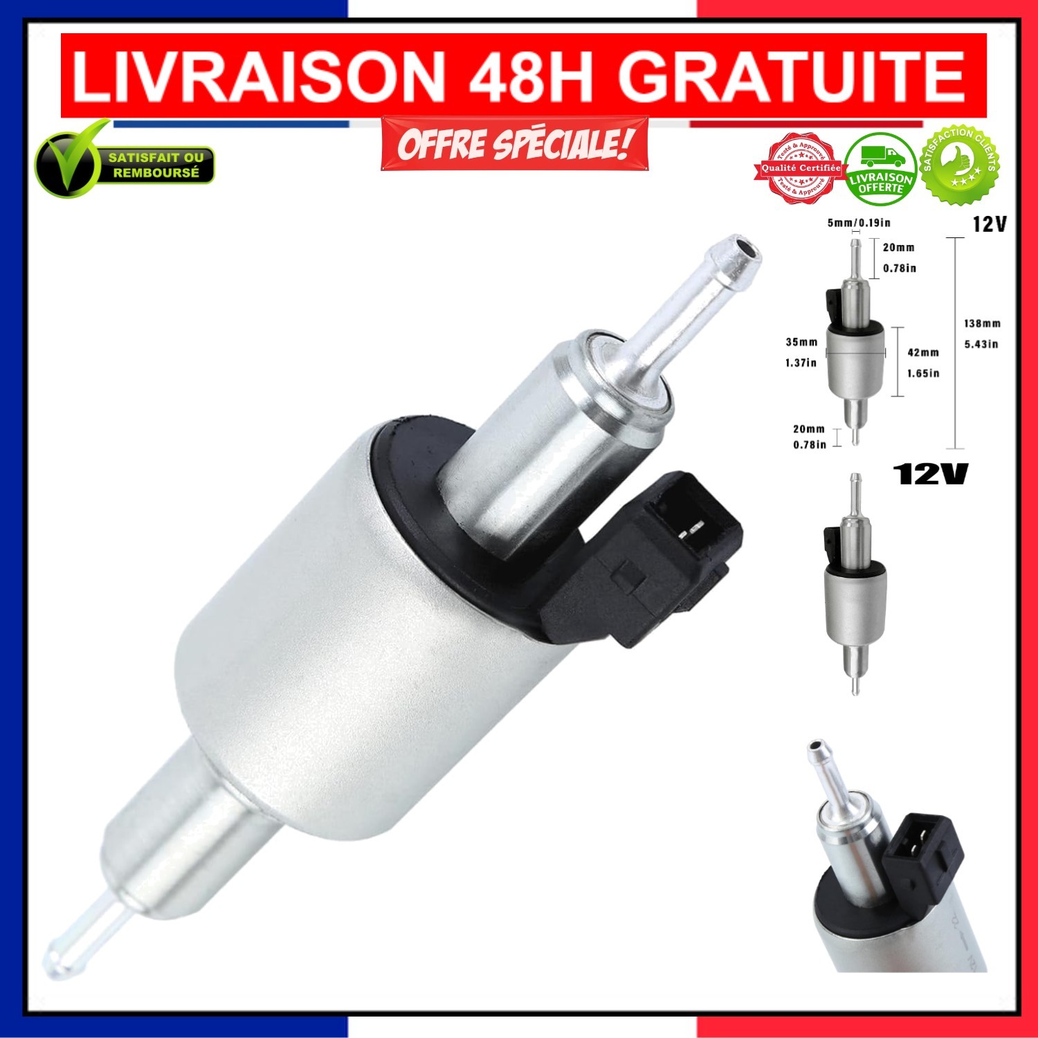 Pompe à carburant diesel 12V silencieuse et résistante pour chauffage de cabine