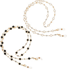 2 Pcs Crystal Beaded Eyeglasses Chains, Eye Glasses Holders around Neck, Gold Ey