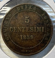 1859 Italian State Of Tuscany 5 Centesimi XF Condition Coin KM#6