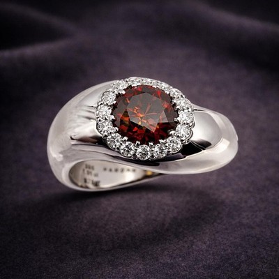 14K White Gold Brown Diamond Halo Ring 1.01ct Solitaire + 0.30ct Brilliant Diamo