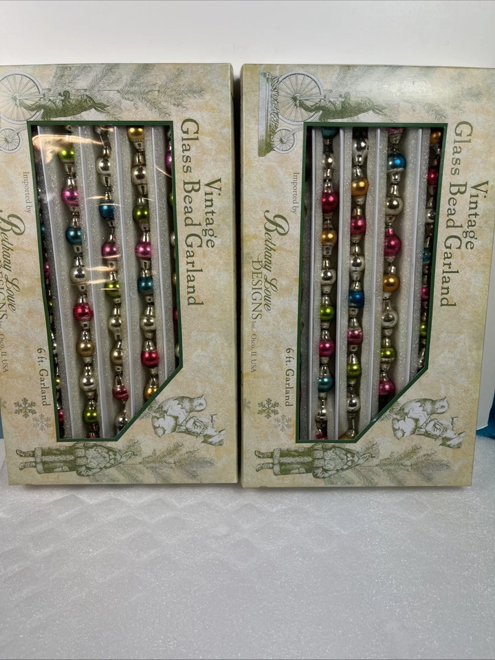 2 Boxes Bethany Lowe Vintage Glass Bead Garland 6ft Each Jewel Tones In Orig Box - Image 4 of 4