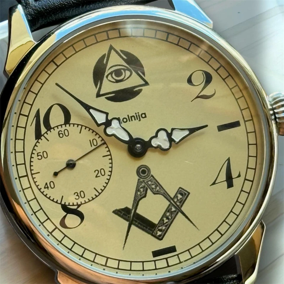 Vintage Molnija Masonic Pocket Watch Mechanical USSR Soviet Freemason Symbol Old - Image 3 of 4