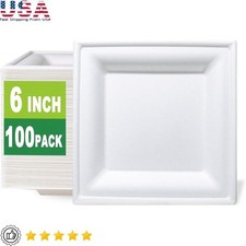 Compostable Bamboo Fiber Plates 100 Count Heavyweight Microwavable BPA Free New
