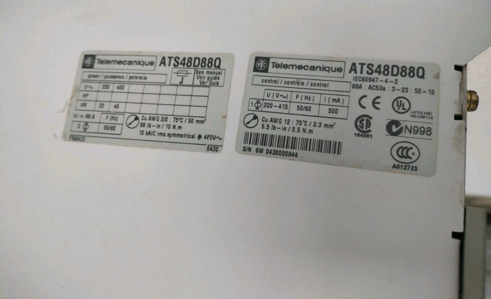 TELEMECHANIQUE ATS48D88Q Soft Starter - Image 3 of 3