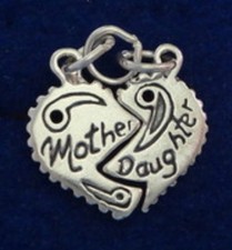 Mother Daughter Half-Heart Charms Pendants Sterling Silver SJC Vintage Gift