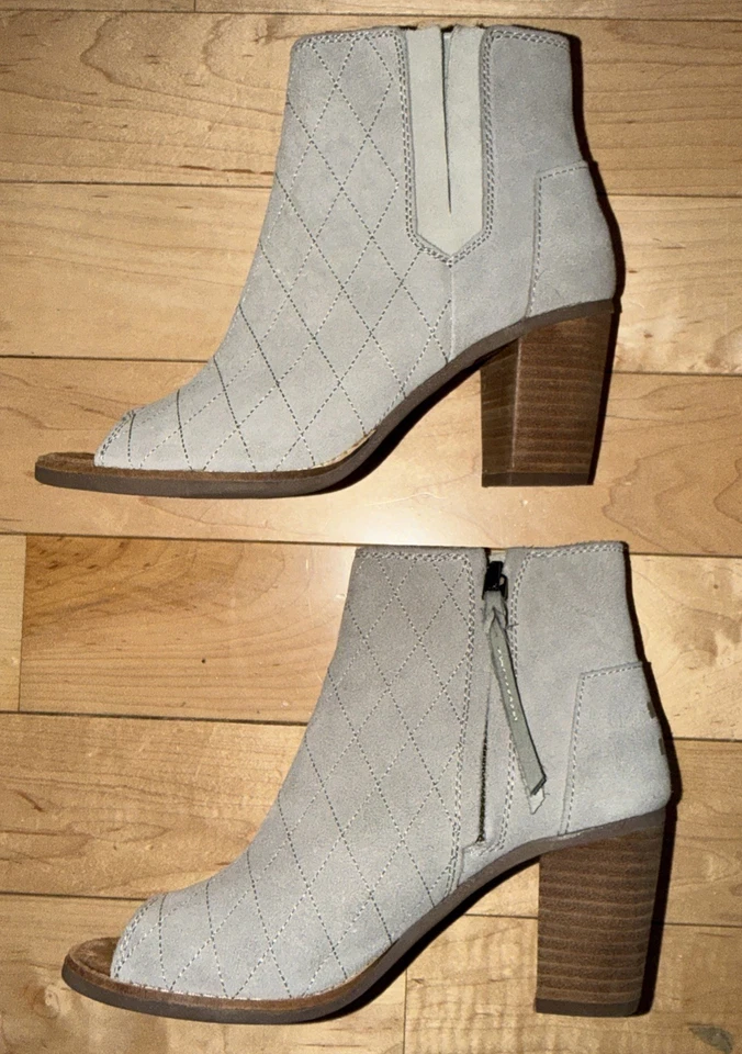 TOMS Women’s Majorca Quilted Suede Leather Peep Open Toe Heels Size 6 WORN ONCE! - Image 2 of 4