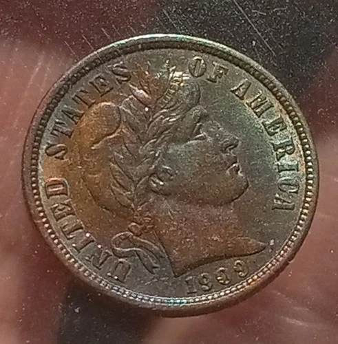 Awesome 1909-P Barber Dime Toned High Grade