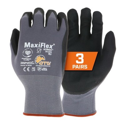 MaxiFlex PIP 34-874/M MaxiFlex Ultimate, Foam Nitrile Palm Coated Gloves, Gra...