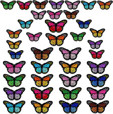 40Pcs Butterfly Iron on Patches 2 Size Embroidered Sew Applique Repair Patch  