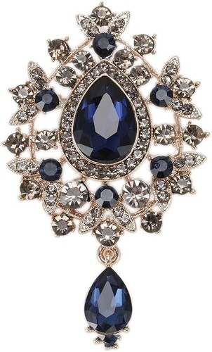 Vintage Teardrop Crystal Brooch Pin with Teardrop Pendant Elegant Rhinestone Des - Image 1