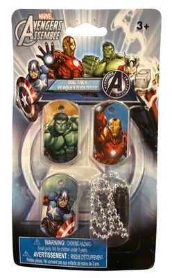 4pc Marvel Avengers Assemble Dog Tag Captain America Iron Man Thor Hulk w/ Chain