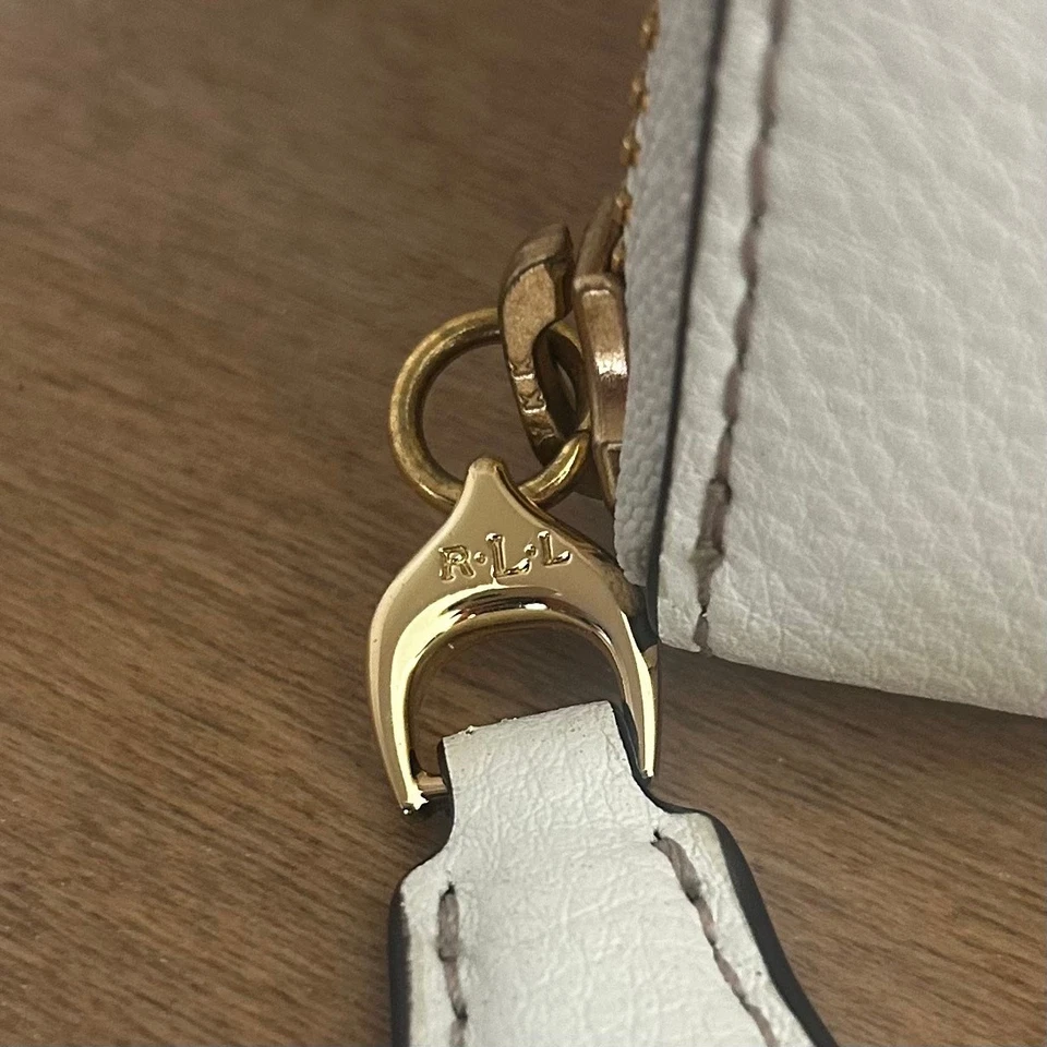 Lauren Ralph Lauren Cartera de Cuero Doble Pliegue Acento Blanco y Dorado Cierre de Cremallera Completa Foto 3 de 4