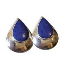 Vintage Boma Sterling Blue Lapis Post Earrings 18 X 13mm 1 1/8" Long