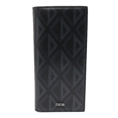 Dior Black CD Diamond Canvas Vertical Wallet