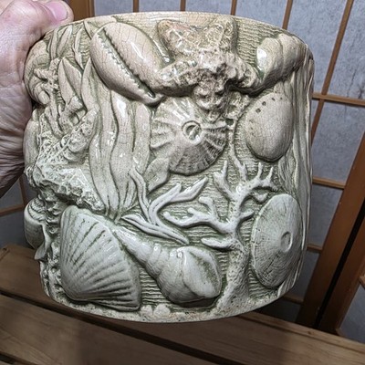 Handcrafted 1978 High-Relief 3D Planter Pot Seashell Coral Coastal Beachy Ocean 