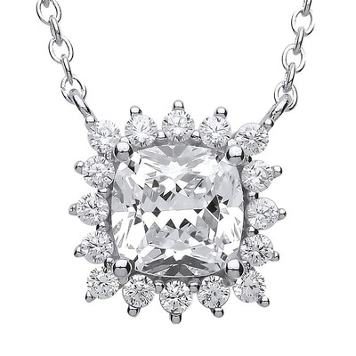Silber Jewelco London Quadrat Kissen CZ Sonnenschein Solitär Charm Halskette