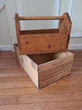 Bonita herramienta de madera hecha a mano vintage y carrito de jardín y caja de barco de vino francés (E7)