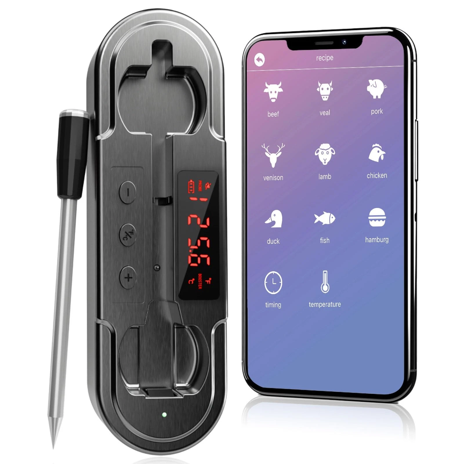 Smart Wireless Meat Thermometer with Display Base – Ultra-Thin Heat-Resistant...