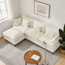 L Shaped Sectional Sofa Couch Corduroy/Chenille Loveseat Modular w/Chaise&Pillow