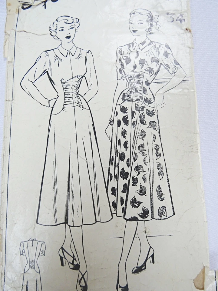Vintage Sewing Pattern 1940s WW2 Era Style Womens Dress Ladies 40s 34" Bust - Image 2 of 4