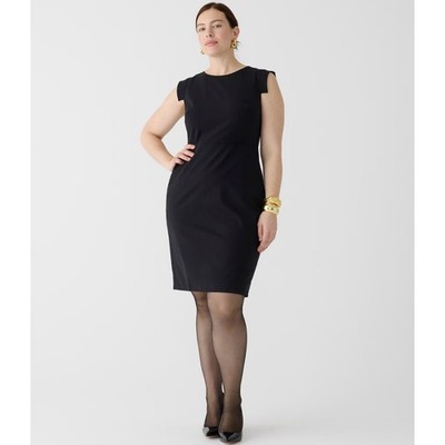 J.Crew Resume Sheath Dress WMNS 10 Black Italian Stretch Wool Lined Cap Sleeves