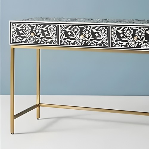 Handmade Modern Pattern Bone inlay console table, 3 Drawers Entryway Console tab - Picture 5 of 7