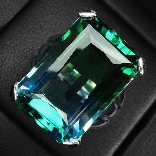 925 Sterling Silver White Gold Plated Rings Estate Blue Green Tourmaline 17.35Ct - Picture 2 of 9