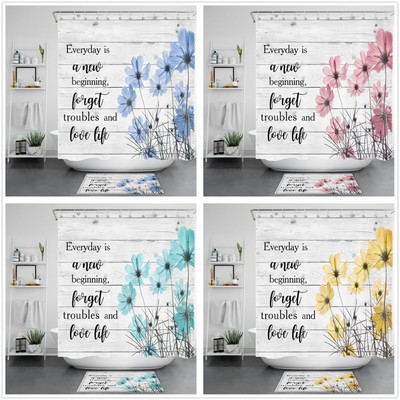 Vintage Inspirational Words Wildflower Shower Curtain Bathroom Accessories Set