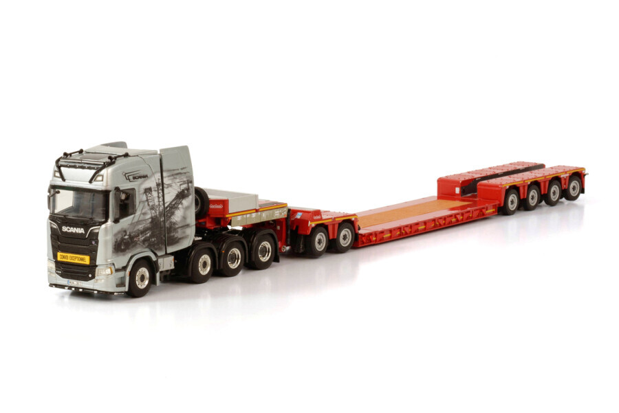 WSI 01-3681 Scania Highline 8x4 Truck with 4-axle low loader WSI 01-3681 Scania Highline 8x4 Truck with 4-axle low loader