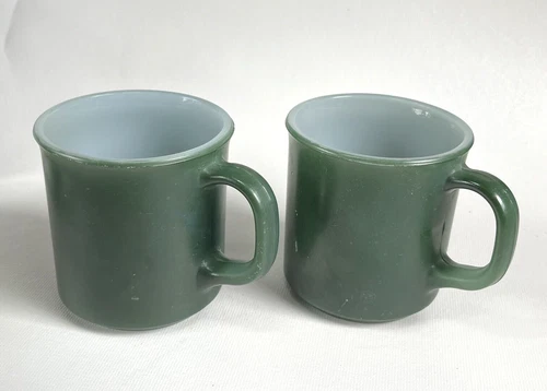 Vintage Anchor Hocking Avocado Dark Green Milk Glass Coffee Mug Cup