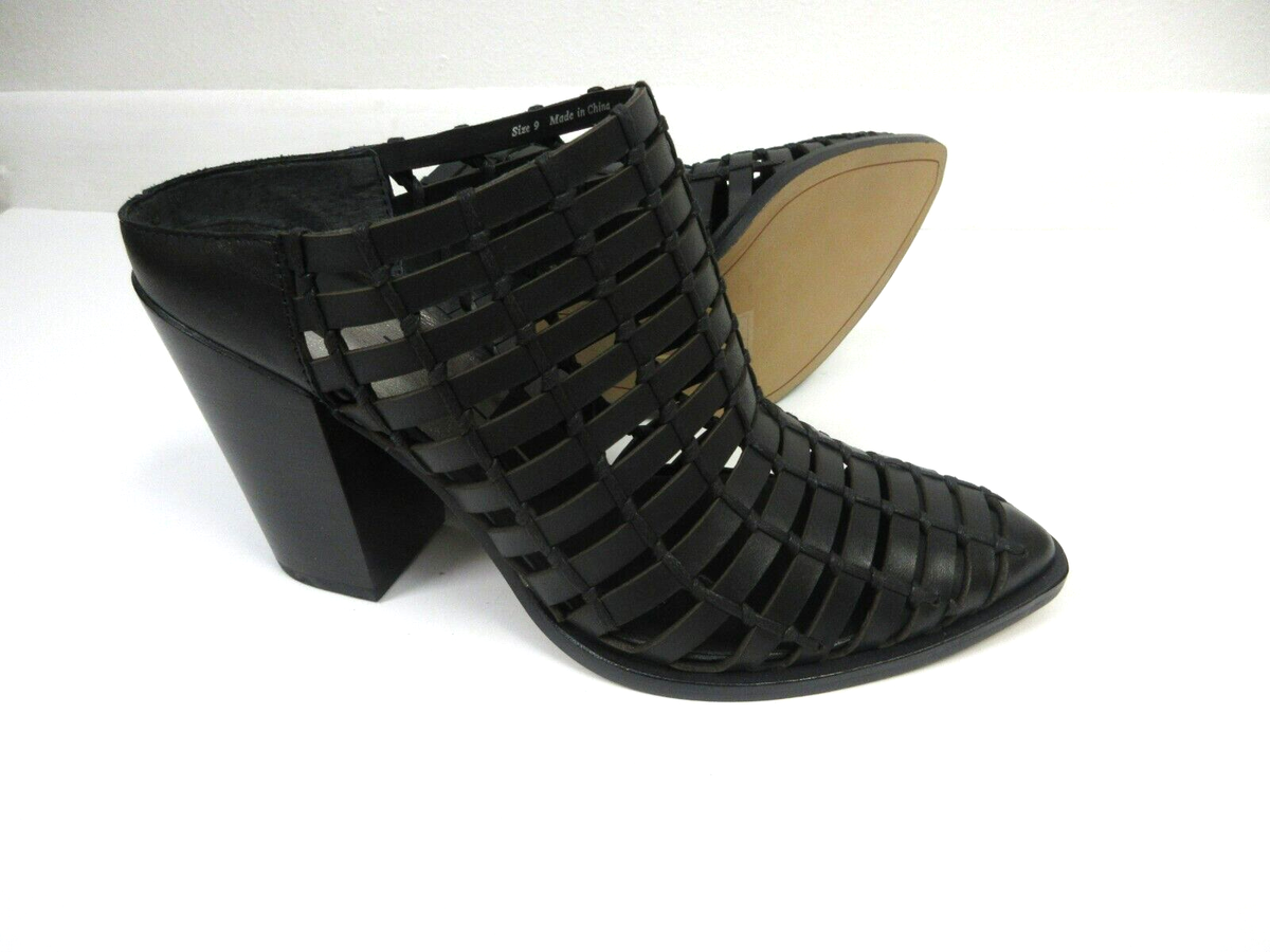 Dolce Vita Heels Kacie Cage Style Leather Open Toe Slip On Black Size NEW