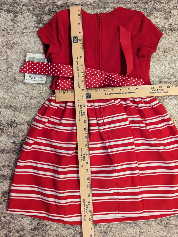 Conjunto de Vestido Bonnie Jean Sin Mangas y Suéter Bolero Rojo Rayas Niñas Talla 6 Nuevo con Etiquetas Foto 2 de 4