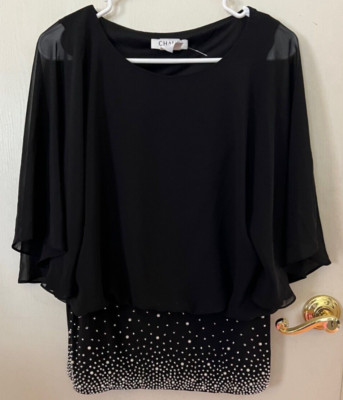 Chaus New York - Black W/Bling Formal/Evening Pull Over Blouse - Size XS - NWOT