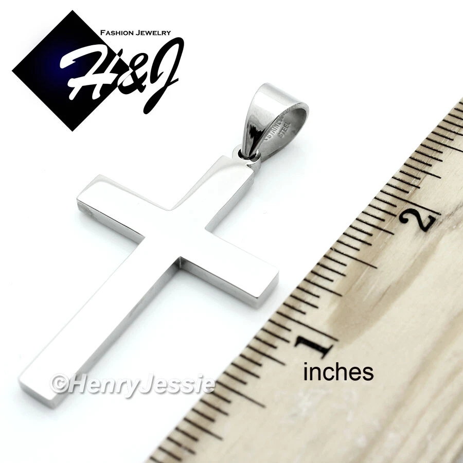 18"-40" HOMBRE Acero Inoxidable 5mm Caja Plata Eslabón Collar Cruz Lisa Colgante*P64 Foto 3 de 4