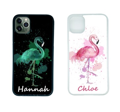 Handyhülle Flamingo Personalisiert Name für Apple iPhone 15 14 13 12 11 Silikon
