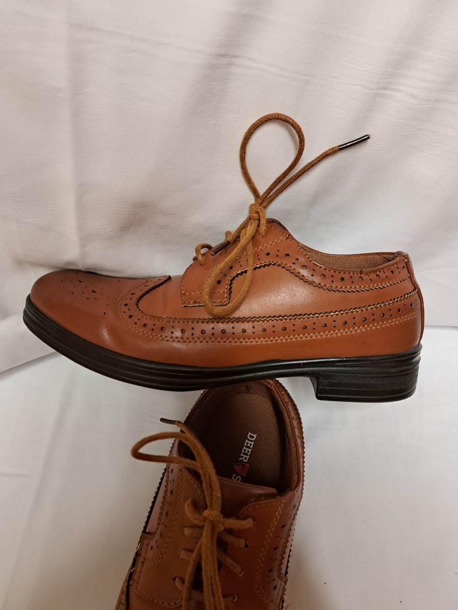 Deer Stags Ace Oxford Classic Shoes Lace Up Tan Brown Boys Size