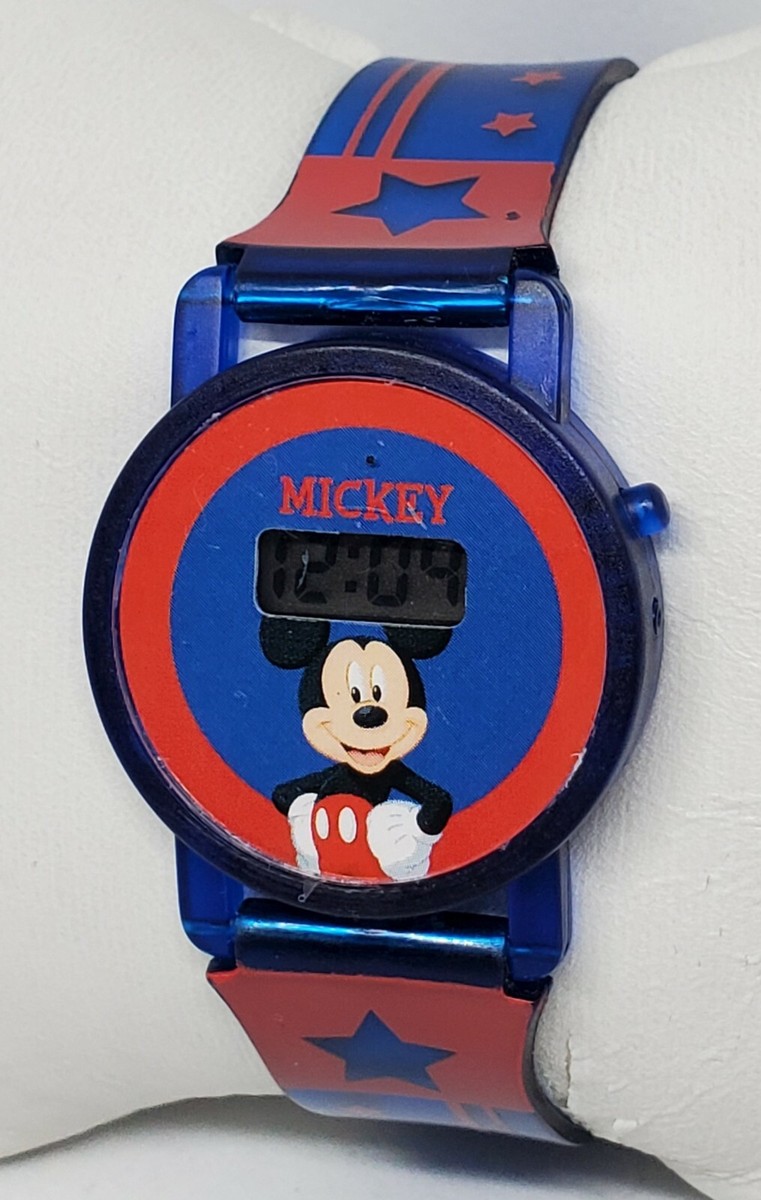 Vintage Unisex Disney Mickey Mouse Stars Blue Digital Quartz Watch
