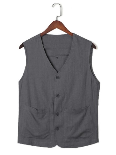 Gilet uomo lino stile cinese retrò top estivo sottile cotone e lino gilet - Foto 5 di 15