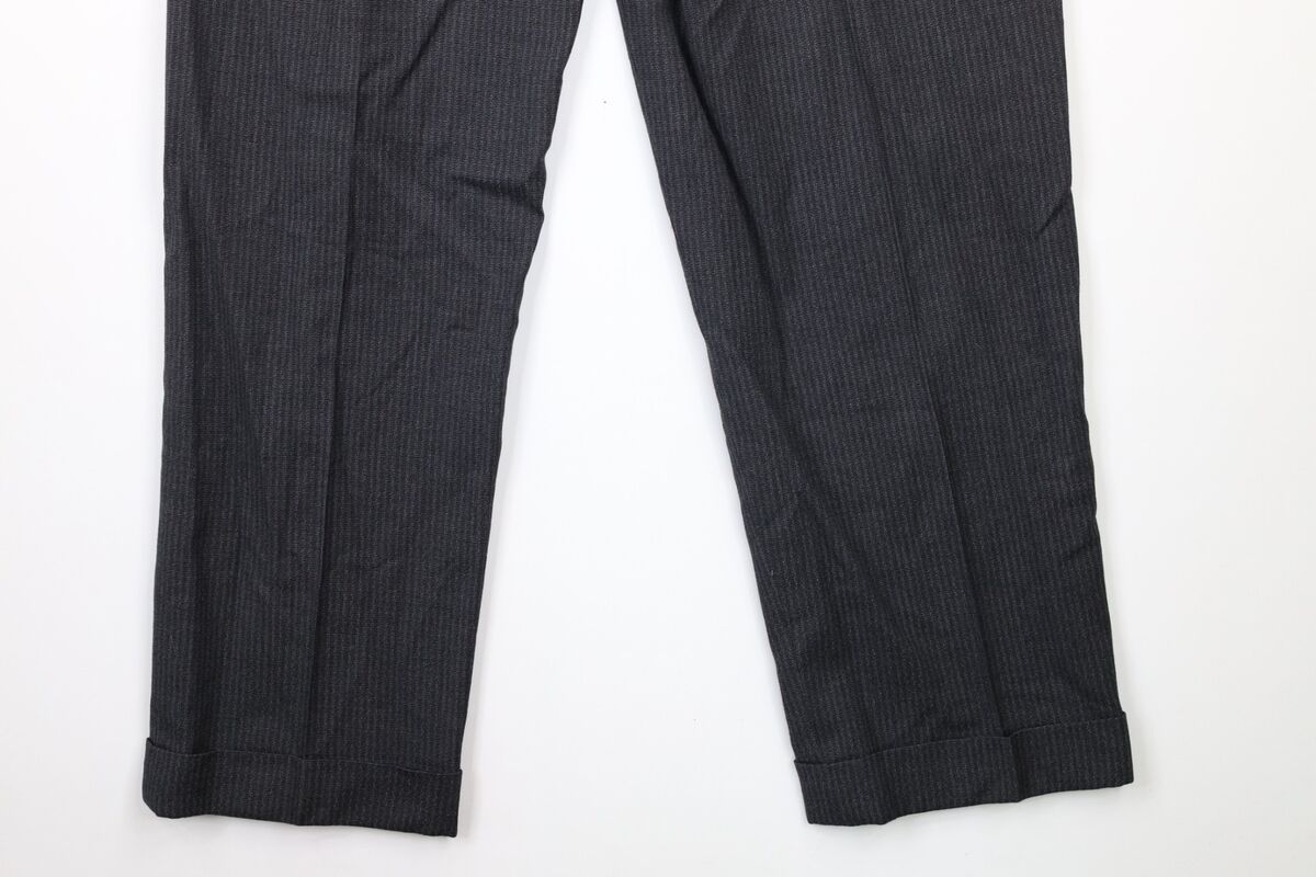 Vintage 30s Mens 31x31 Pleated Cuffed Pinstriped Wool Pants Vintage 30s Mens 31x31 Pleated Cuffed Pinstriped Wool Pants
