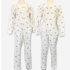 Vintage Victoria s Secret Cotton Ivory Floral Rose Print Pajama 90s Romper M