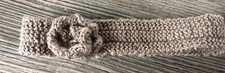 Hand Knitted Hairband with Flower: Old Gold with Sparkle, by KnittedNature