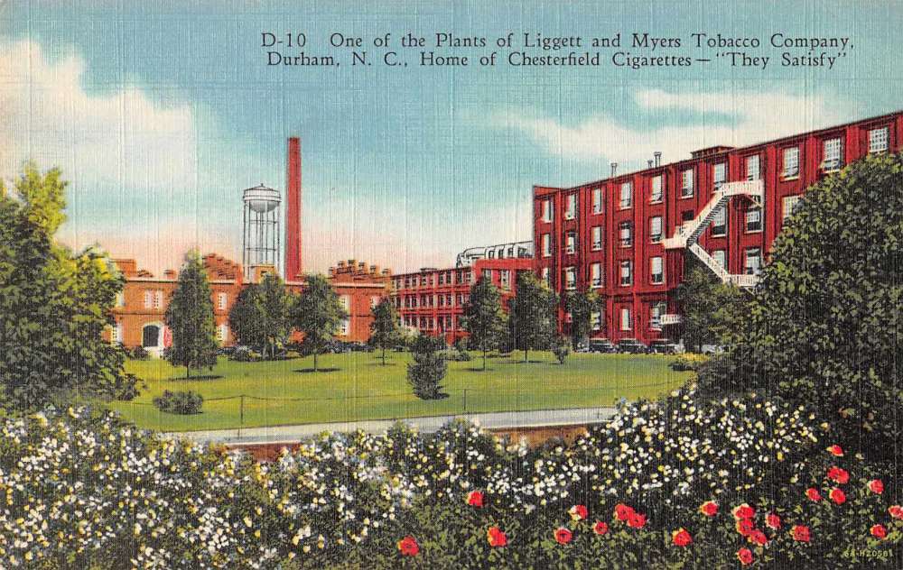 liggett myers tobacco company Durham North Carolina plant Liggett-Myers Tobacco Co linen antique pc Y15224