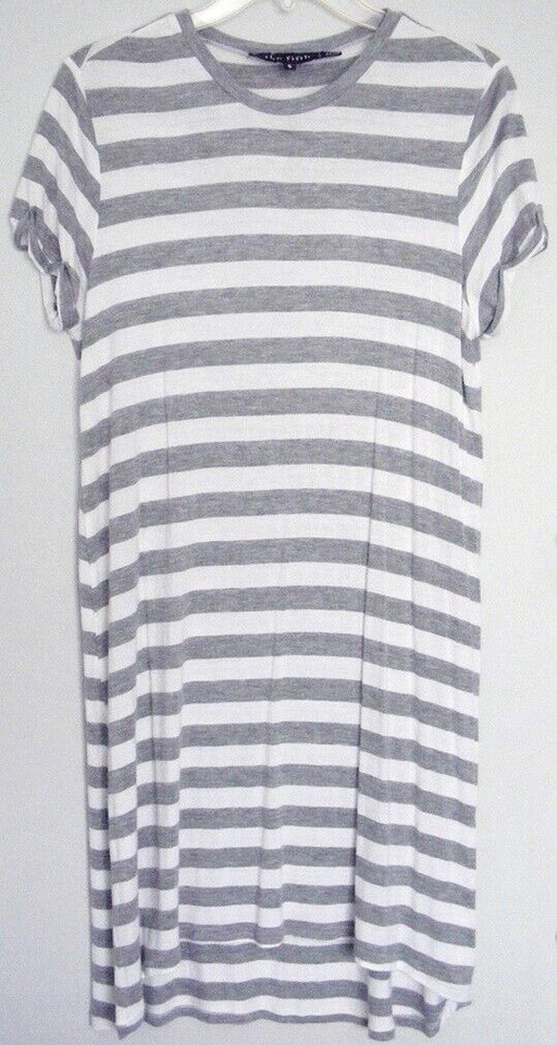 THE FIFTH midi DRESS soft T-shirt fabric Grey White stripe s/sleeve ~ Women sz S