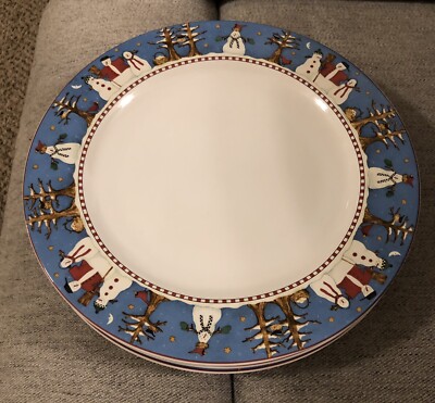 Sakura Debbie Mumm Snowman Dinner Plates 11  Stoneware Set Of  8 New Christmas