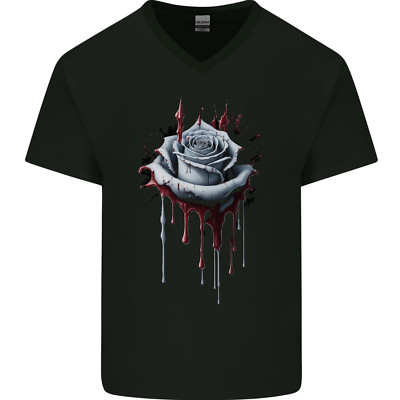 Eine Gothic Rose Mit Blut Tropfende Herren V-Ausschnitt Baumwolle Maglietta