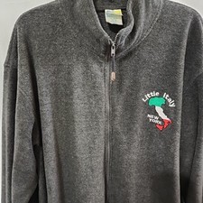 Vintage 1990s Lg Little Italy New York Embroidered Fleece Jacket Full Zip Gray