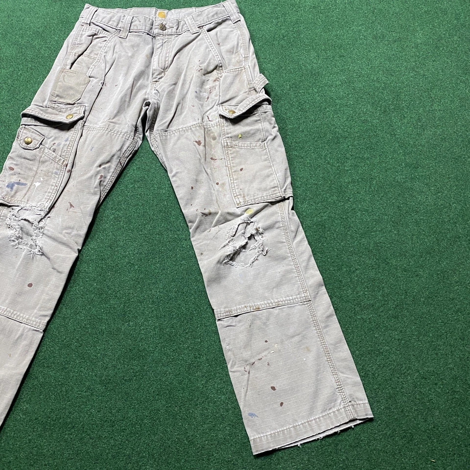 Vintage Carhartt Rip Stop Cargo Pants Mens 30 Tan Khaki Carpenter Jeans 30x29 - Image 2 of 4