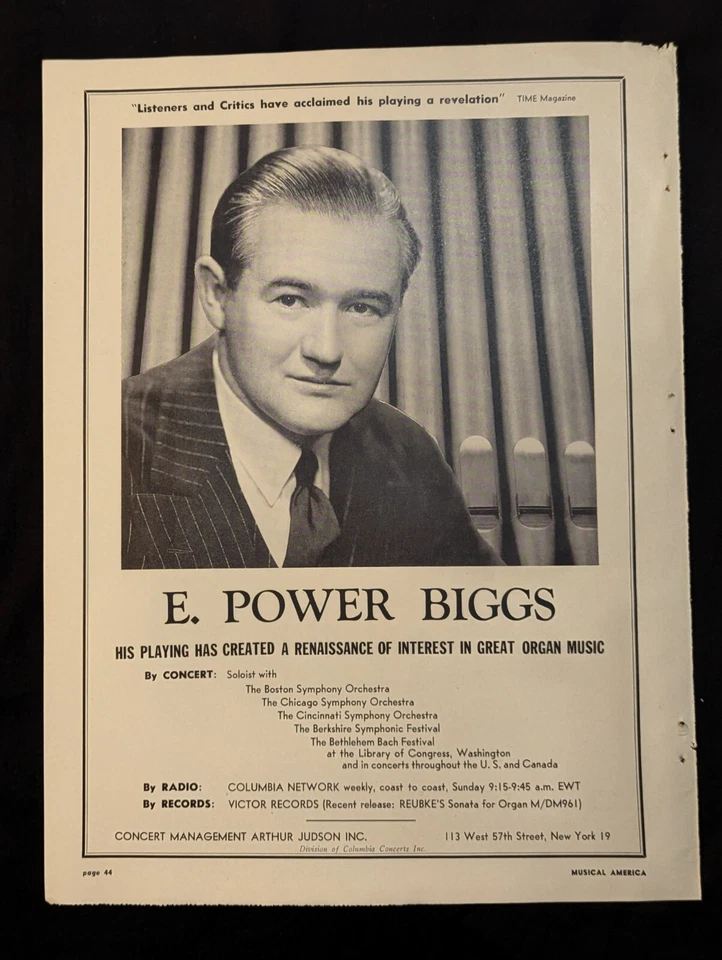 E Power Biggs 1945 Booking Ad Musical Performer Concert Organist - Image 2 of 2