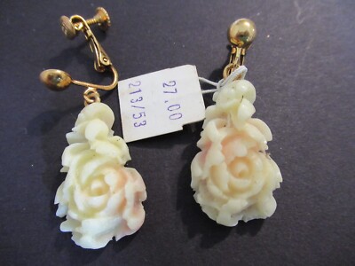 Vendome Gold Tone Celluloid Flower Earrings s Clip On Vintage NOS